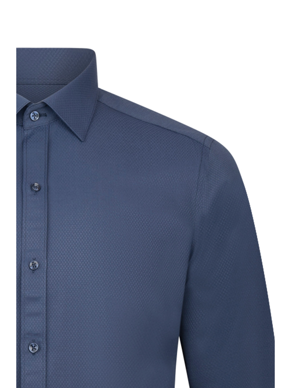 Lacivert Slim Fit Desenli Slim Yaka Pamuklu Uzun Kollu Klasik Gömlek-2