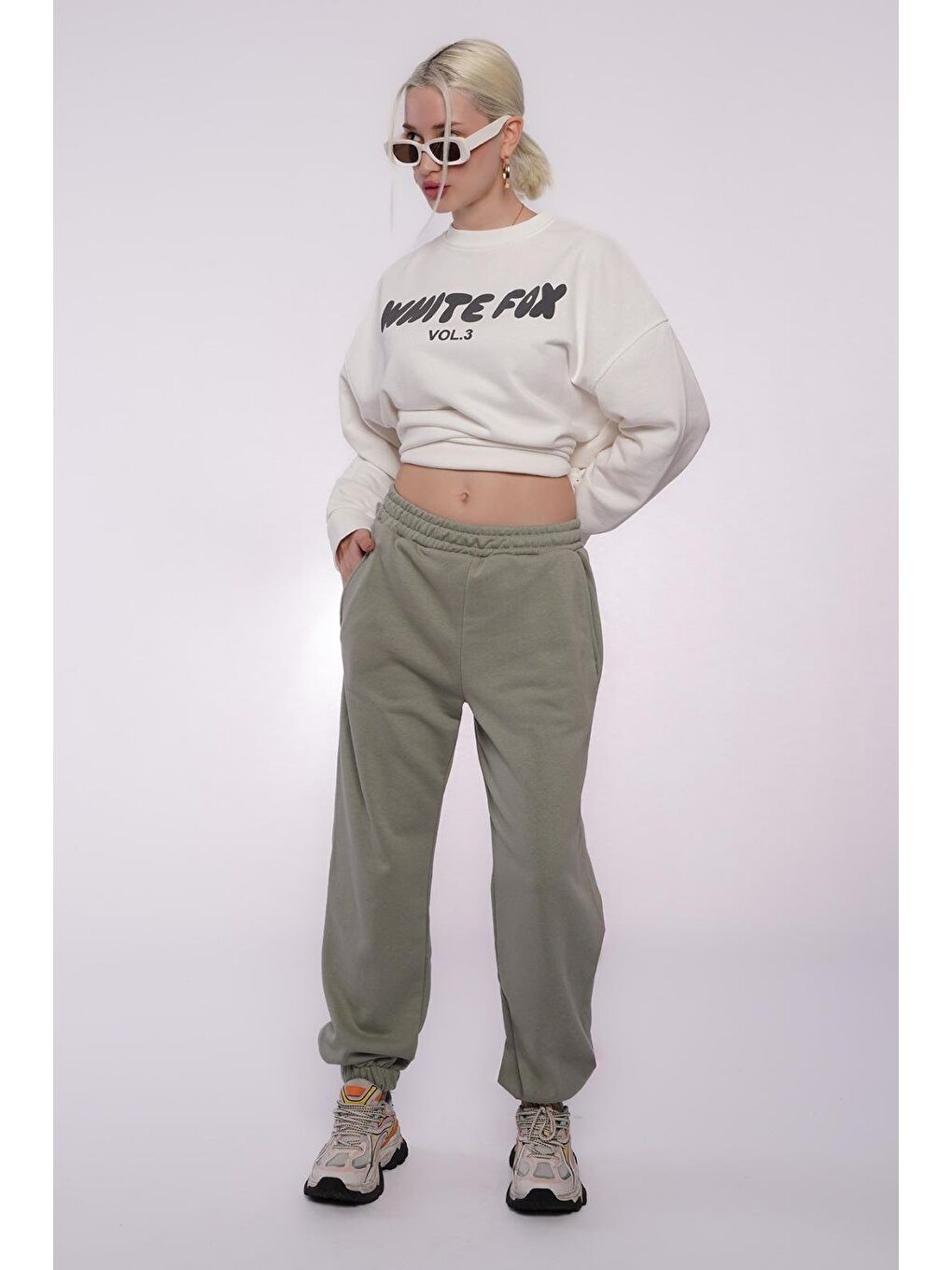 Ekru Bisiklet Yaka Baskılı Sweatshirt Mg1904-3