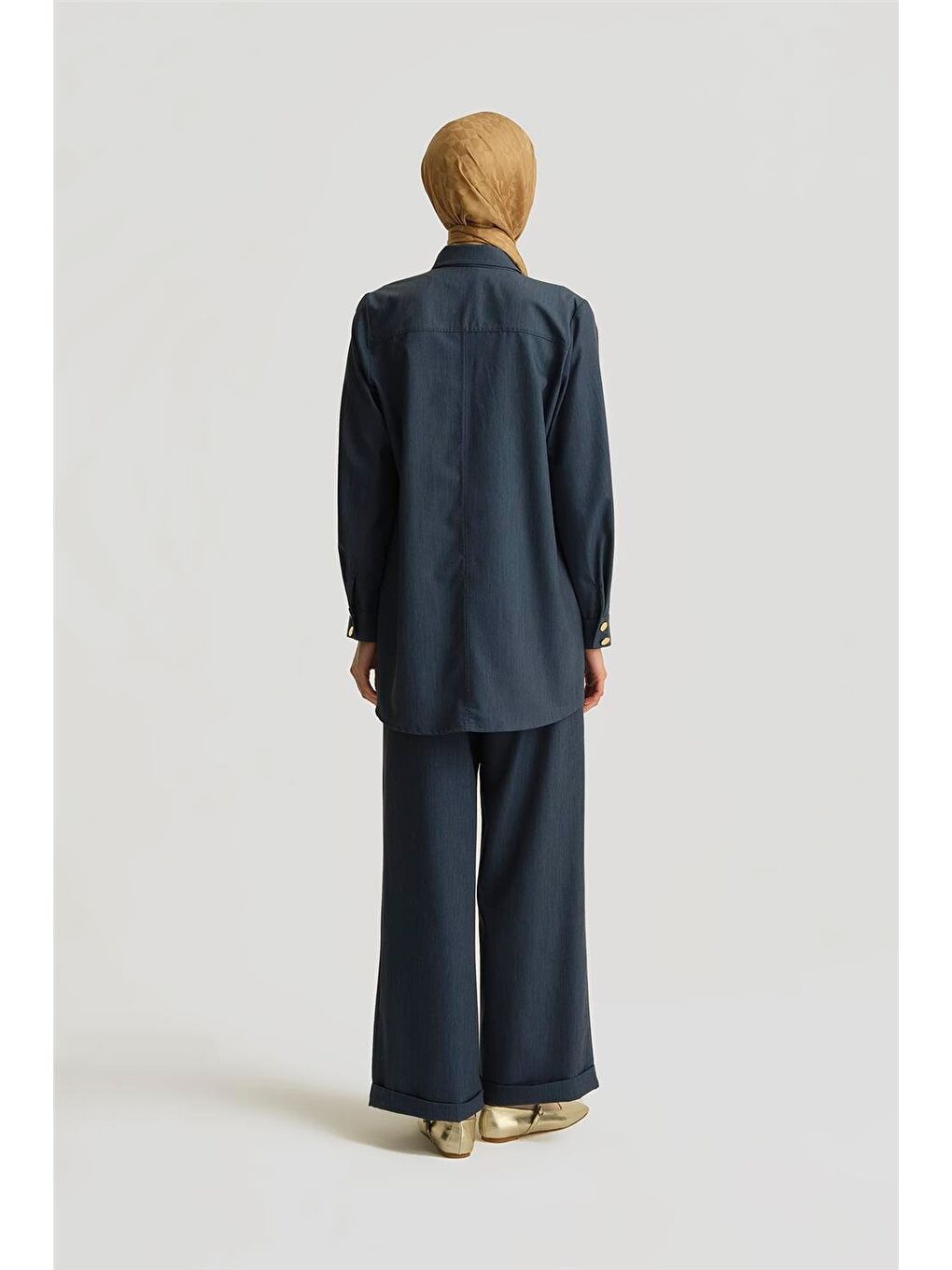 Mavi Paçası Katlı Palazzo Pantolon 25Yd4241-2 İndigo-2