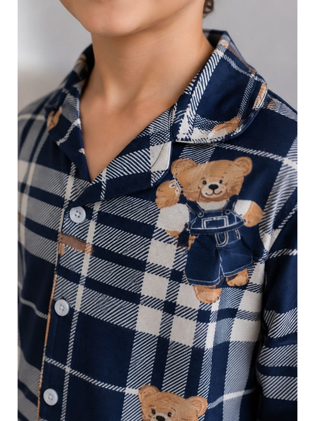 Lacivert Erkek Çocuk Aile Boyu Pamuklu Desenli Pijama Takım Tkm1024-2