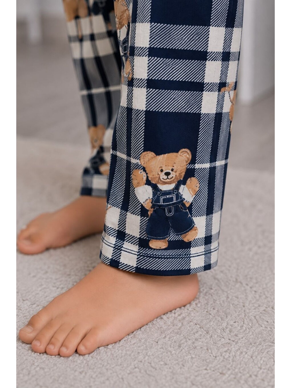 Lacivert Erkek Çocuk Aile Boyu Pamuklu Desenli Pijama Takım Tkm1024-3
