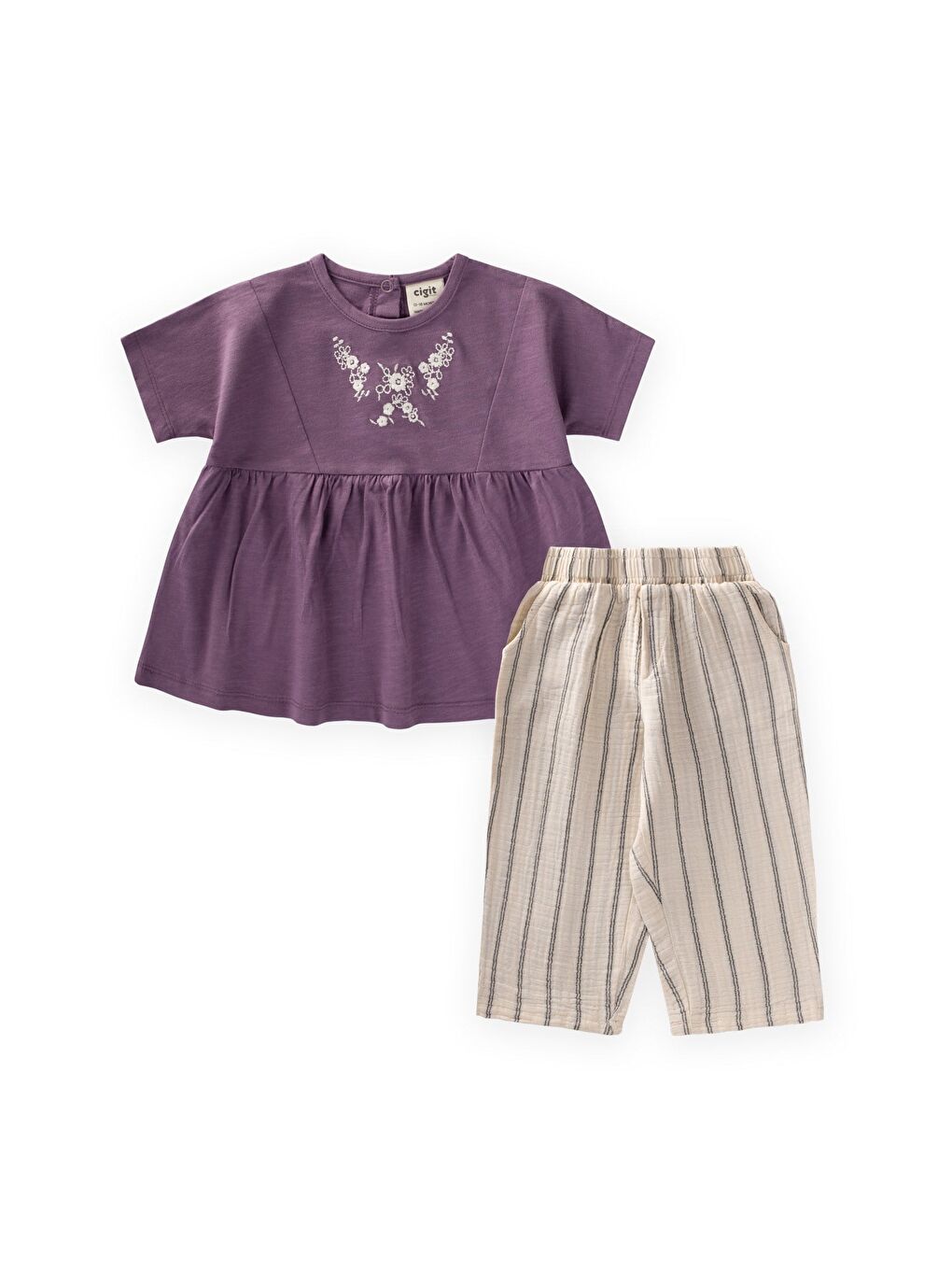 Müslin Şalvarlı Tunik Takım 1-7 Yaş Mor