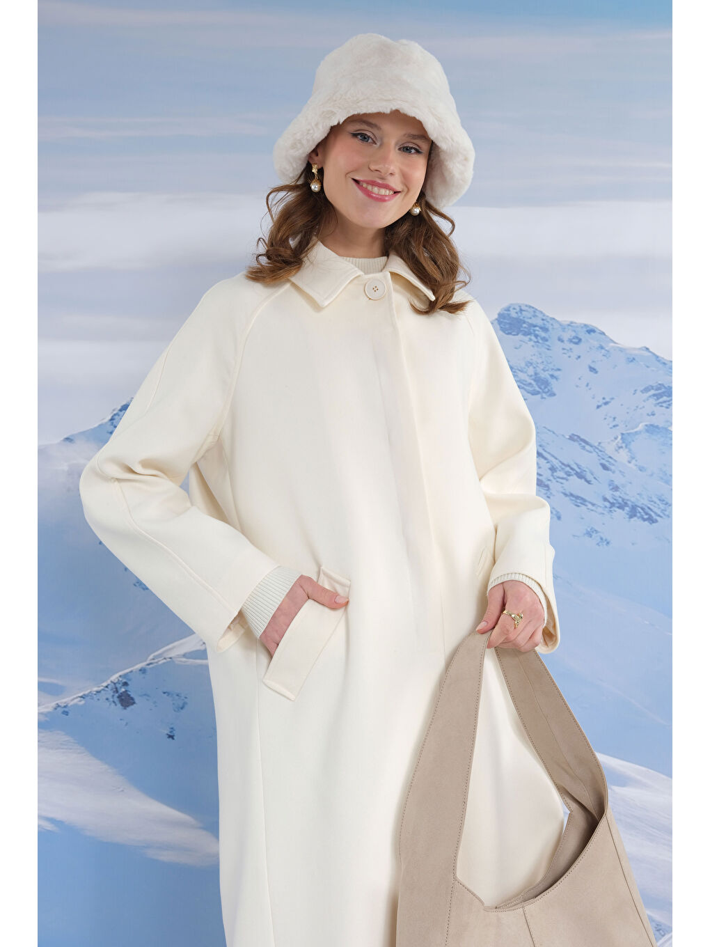 Uzun Kaşe Kaban Ekru-2