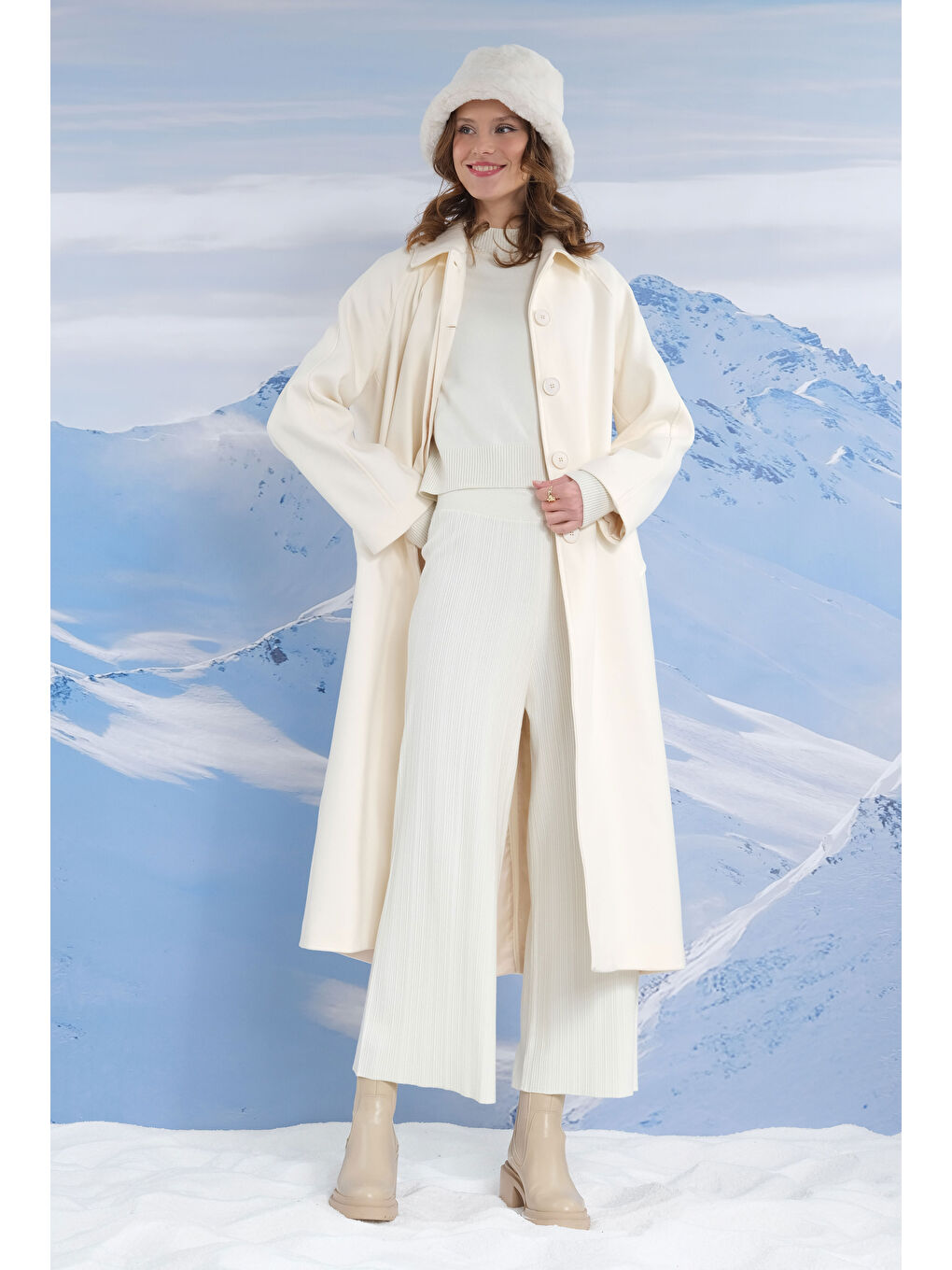 Uzun Kaşe Kaban Ekru-3