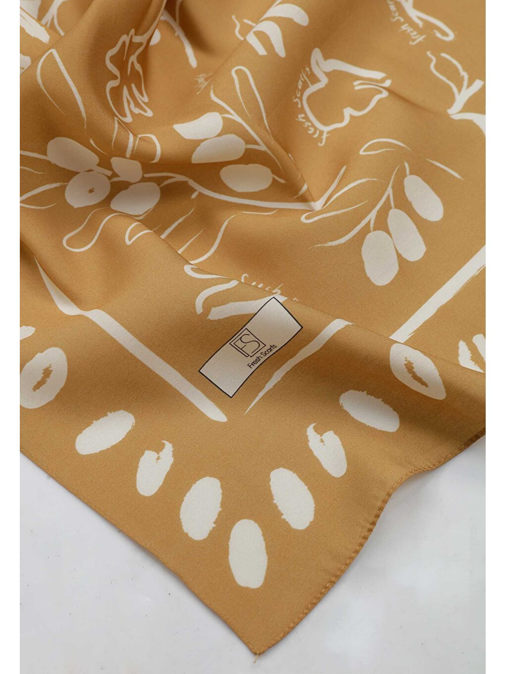 Kahverengi Luna Desen Pamuk İpek Eşarp Hardal-3