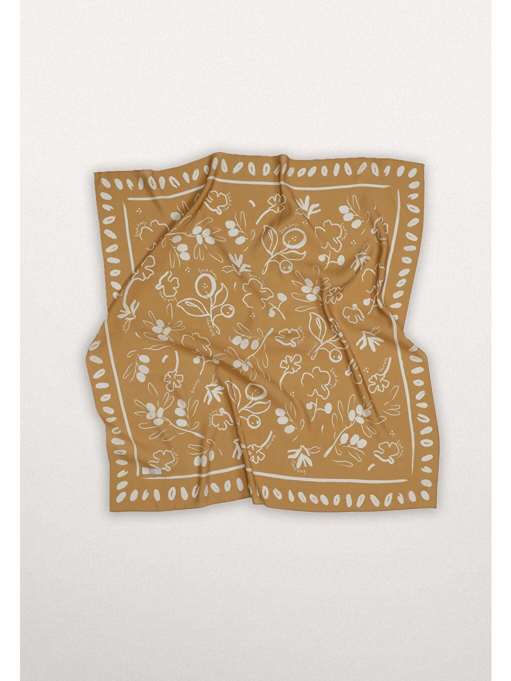 Kahverengi Luna Desen Pamuk İpek Eşarp Hardal-4