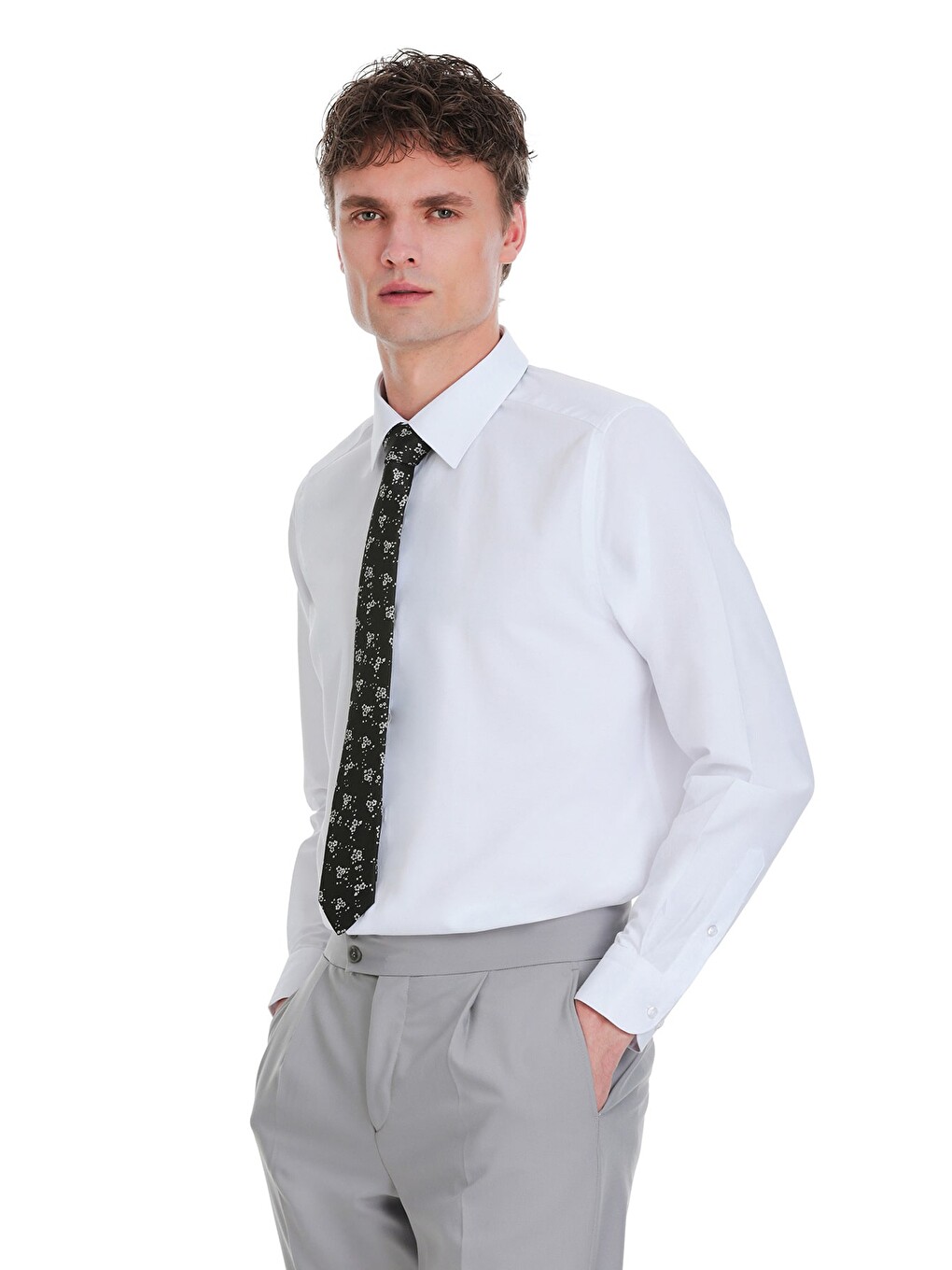 Beyaz Slim Fit 100% Pamuk Slim Yaka Pamuklu Uzun Kollu Gömlek-2