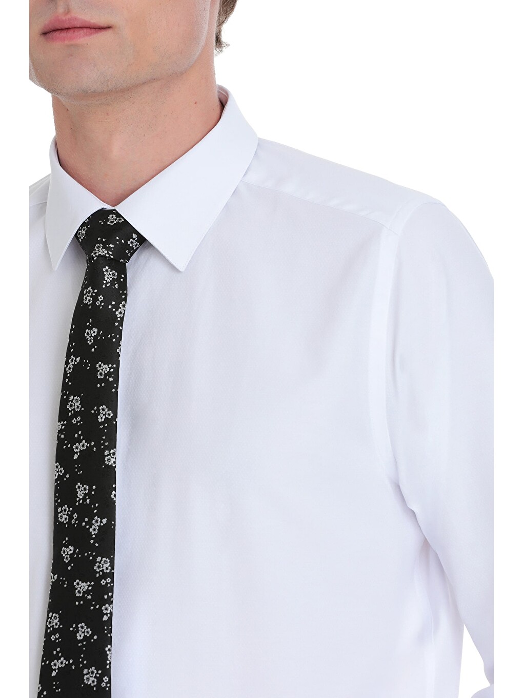 Beyaz Slim Fit 100% Pamuk Slim Yaka Pamuklu Uzun Kollu Gömlek-3