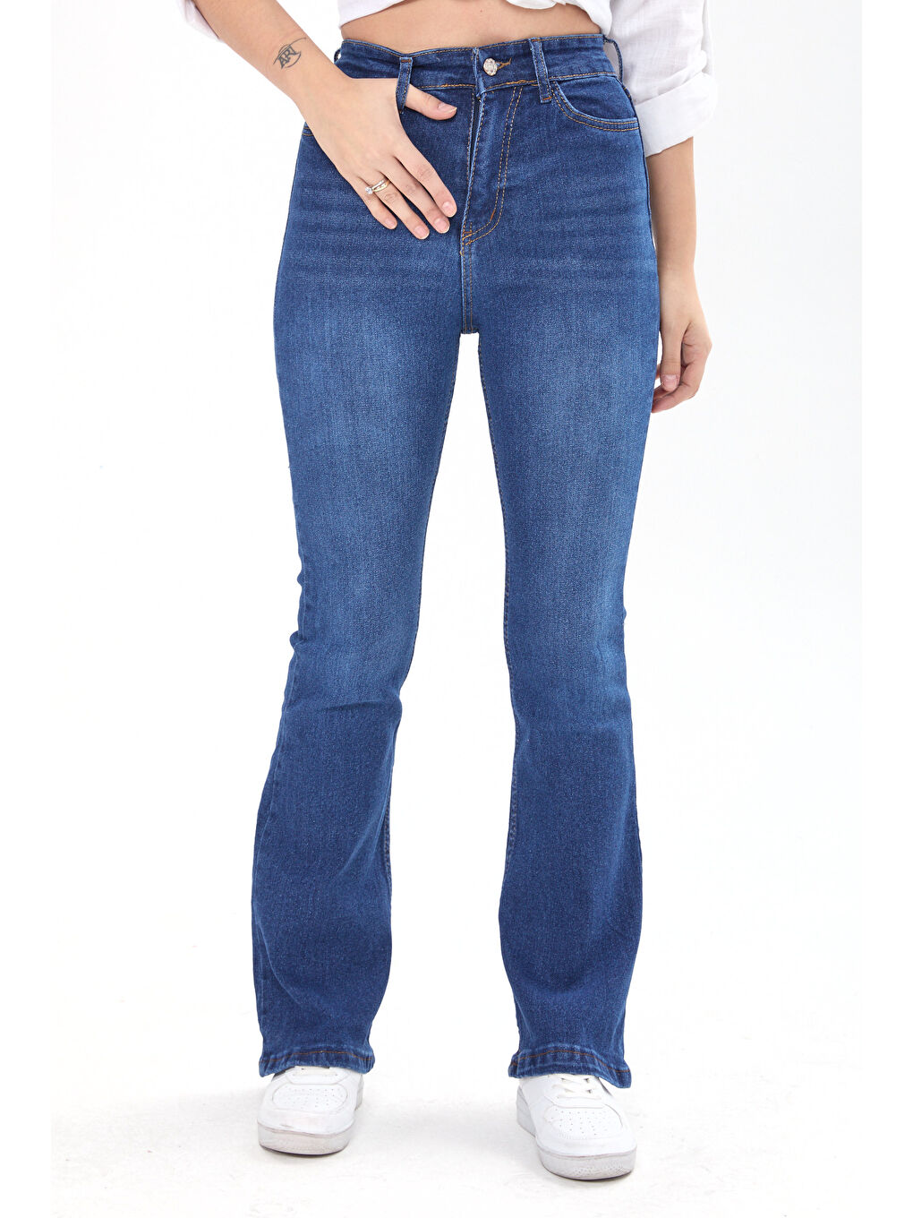 Pamuklu Flare Elastanlı Jean Pantolon Koyu Mavi   23660-1