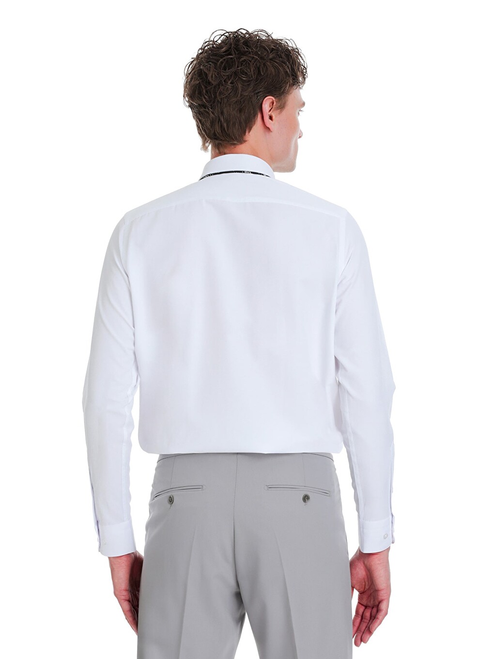 Beyaz Slim Fit 100% Pamuk Slim Yaka Pamuklu Uzun Kollu Gömlek-4