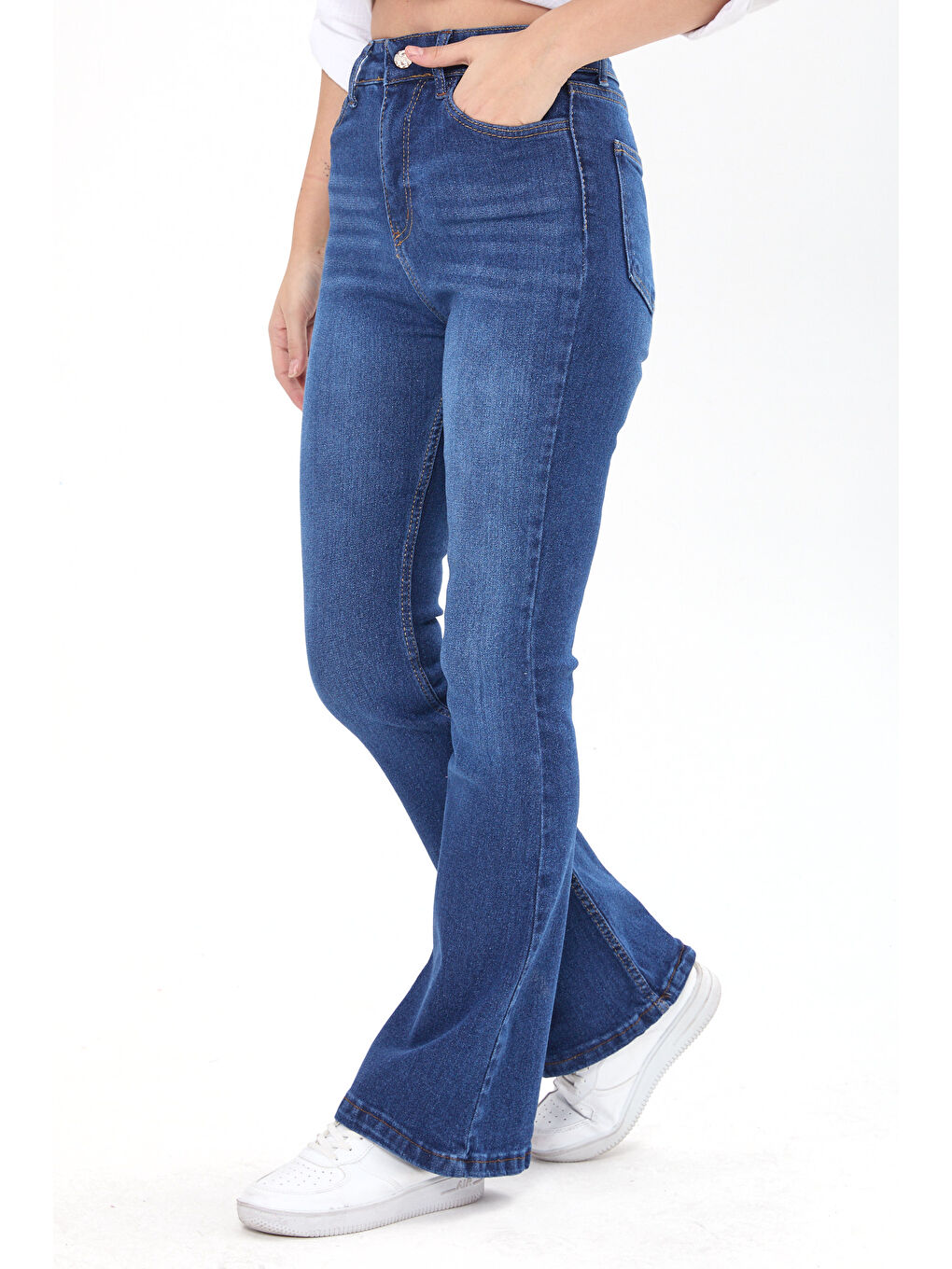 Pamuklu Flare Elastanlı Jean Pantolon Koyu Mavi   23660-2