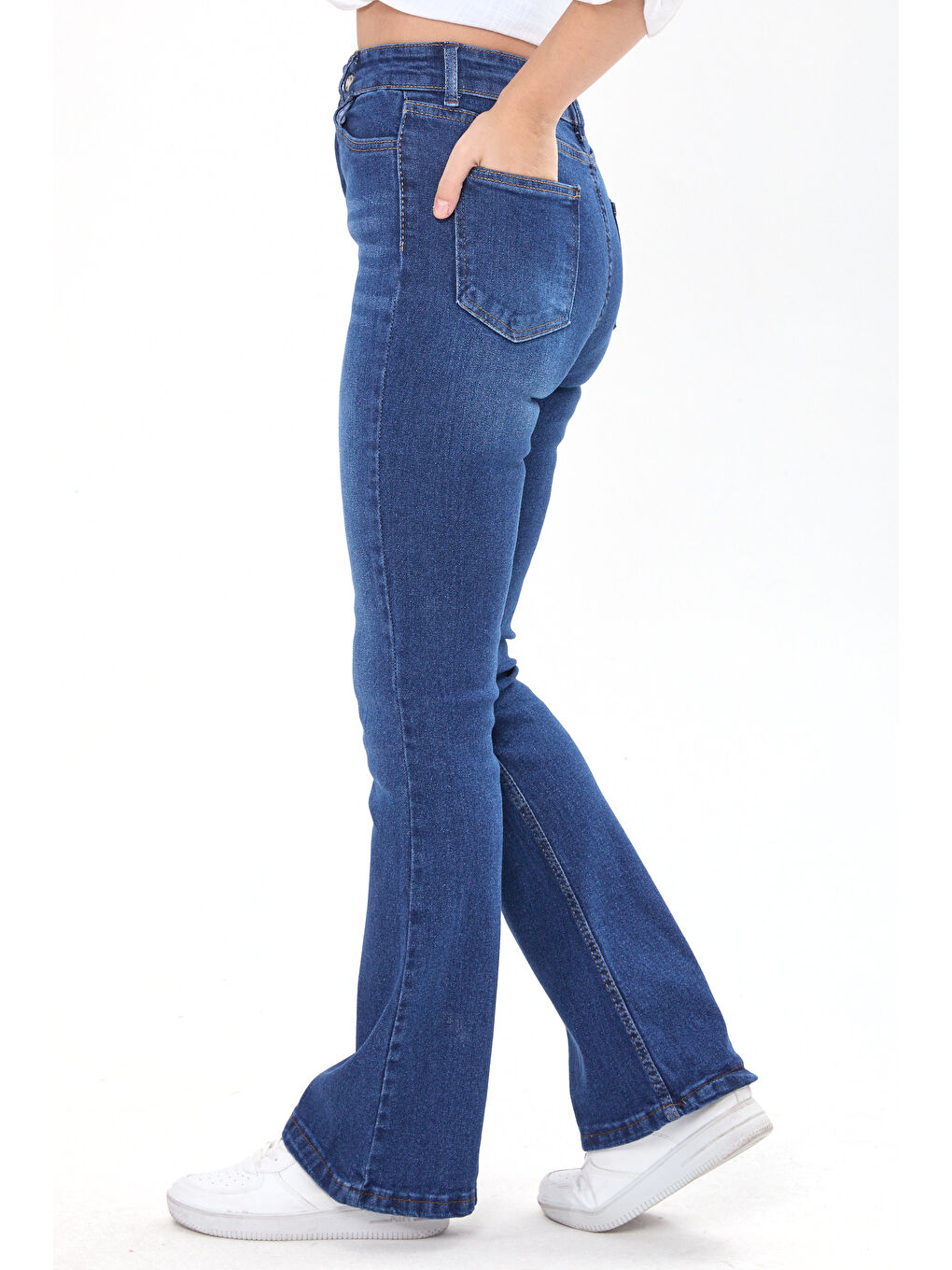 Pamuklu Flare Elastanlı Jean Pantolon Koyu Mavi   23660-3