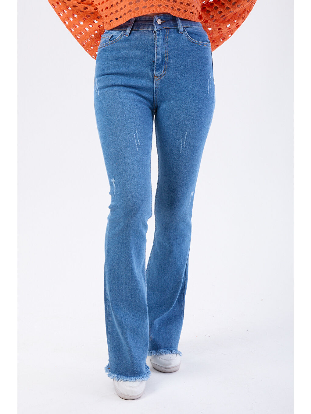 Pamuklu Flare Elastanlı Jean Pantolon Koyu Mavi   23661-1