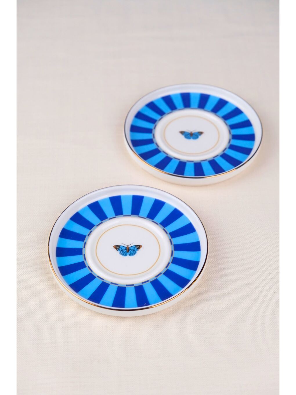 Karışık Porselen Butterfly Collection Altın Yaldızlı Çay Tabağı 11,8cm Mavi 2 li-1