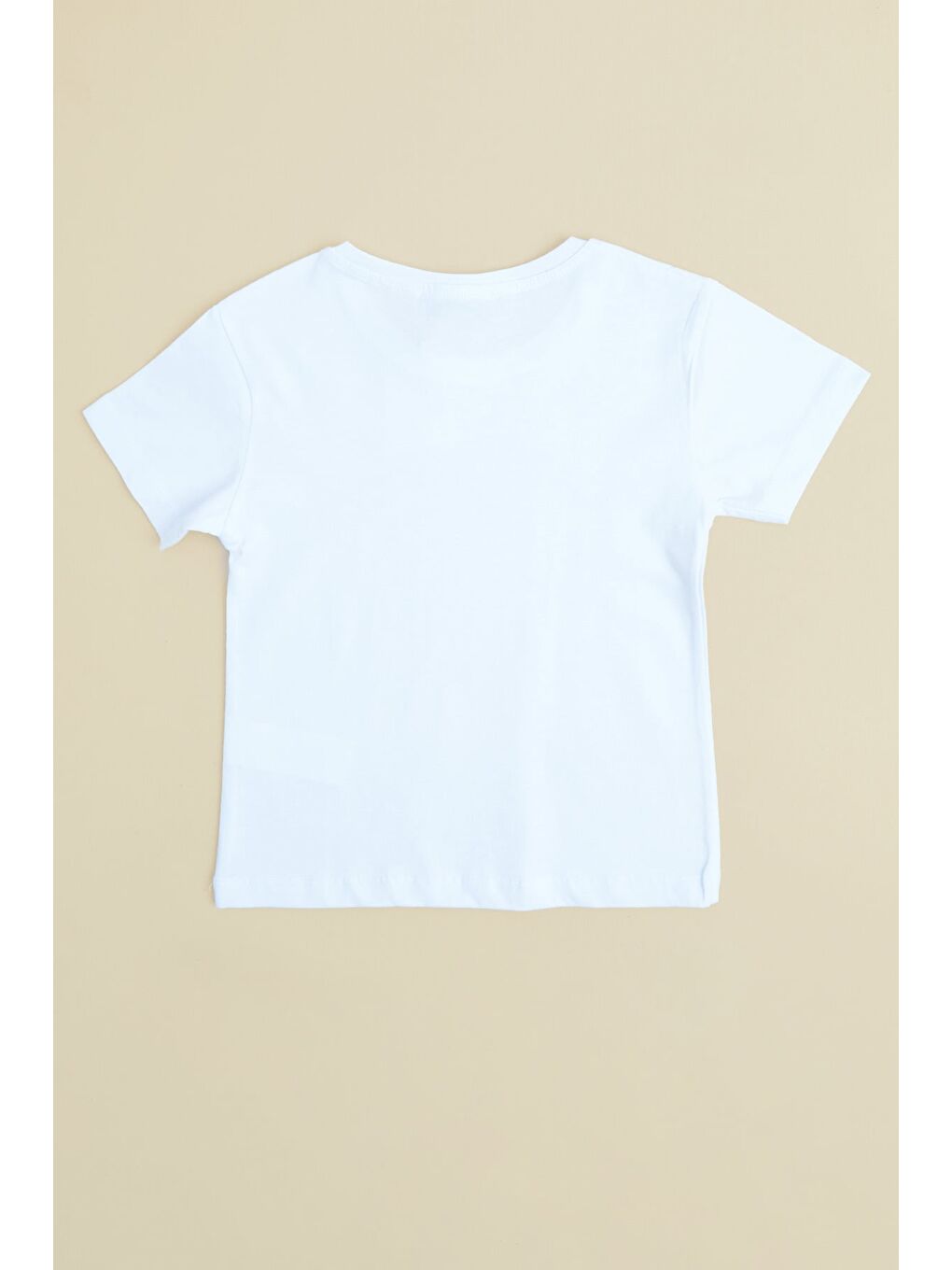 Beyaz Fiyonk Baskılı Simli Kız Çocuk Tişört-1
