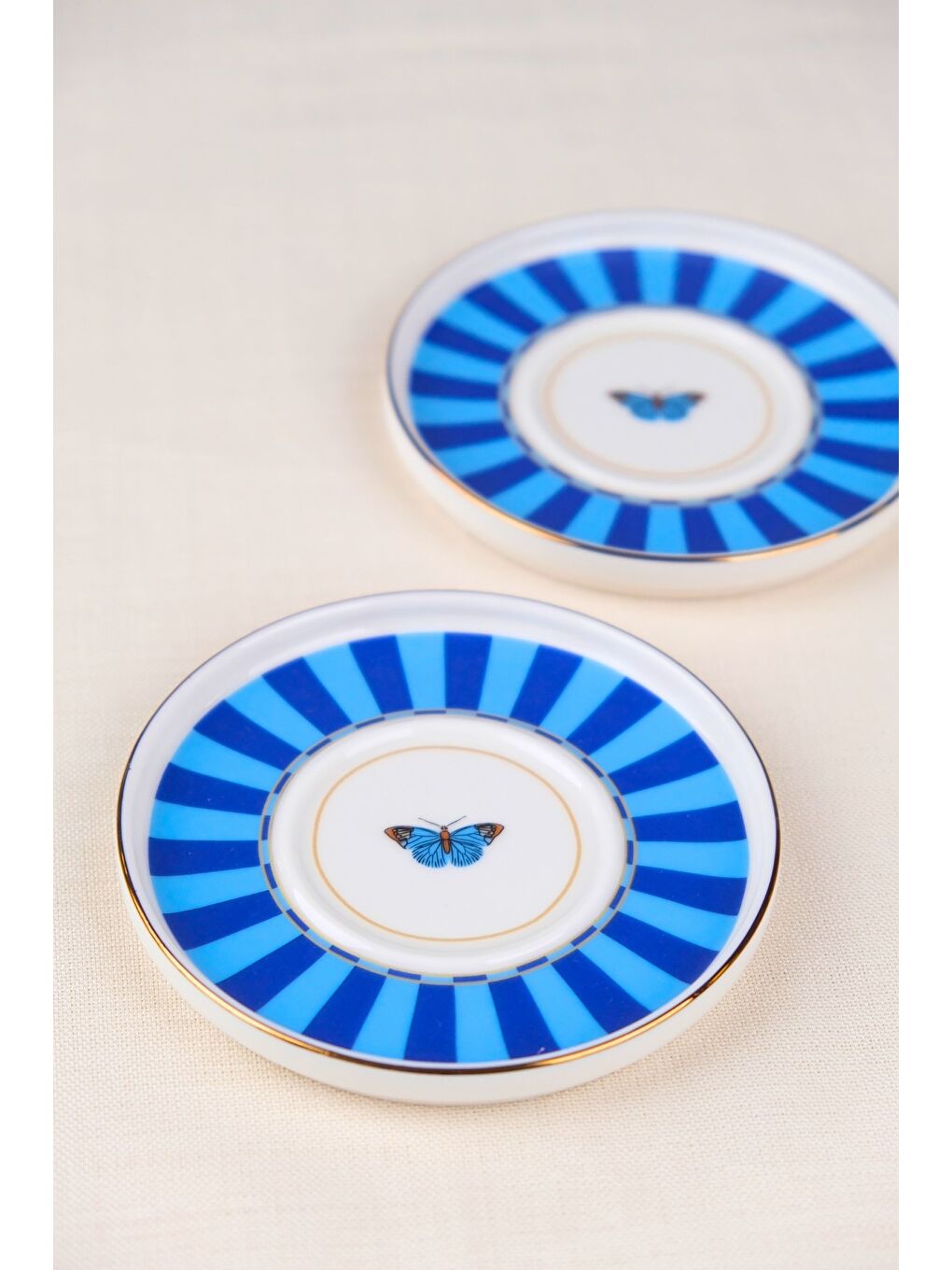Karışık Porselen Butterfly Collection Altın Yaldızlı Çay Tabağı 11,8cm Mavi 2 li-2