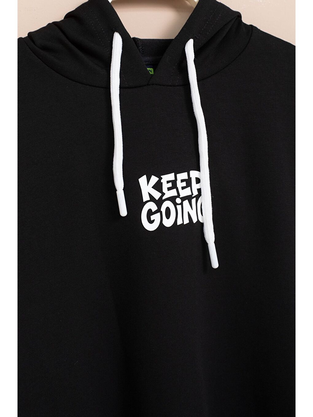 Siyah Erkek Çocuk Keep Going Yazılı Şeritli Erkek Çocuk Kapüşonlu Eşofman Takımı 23416-1