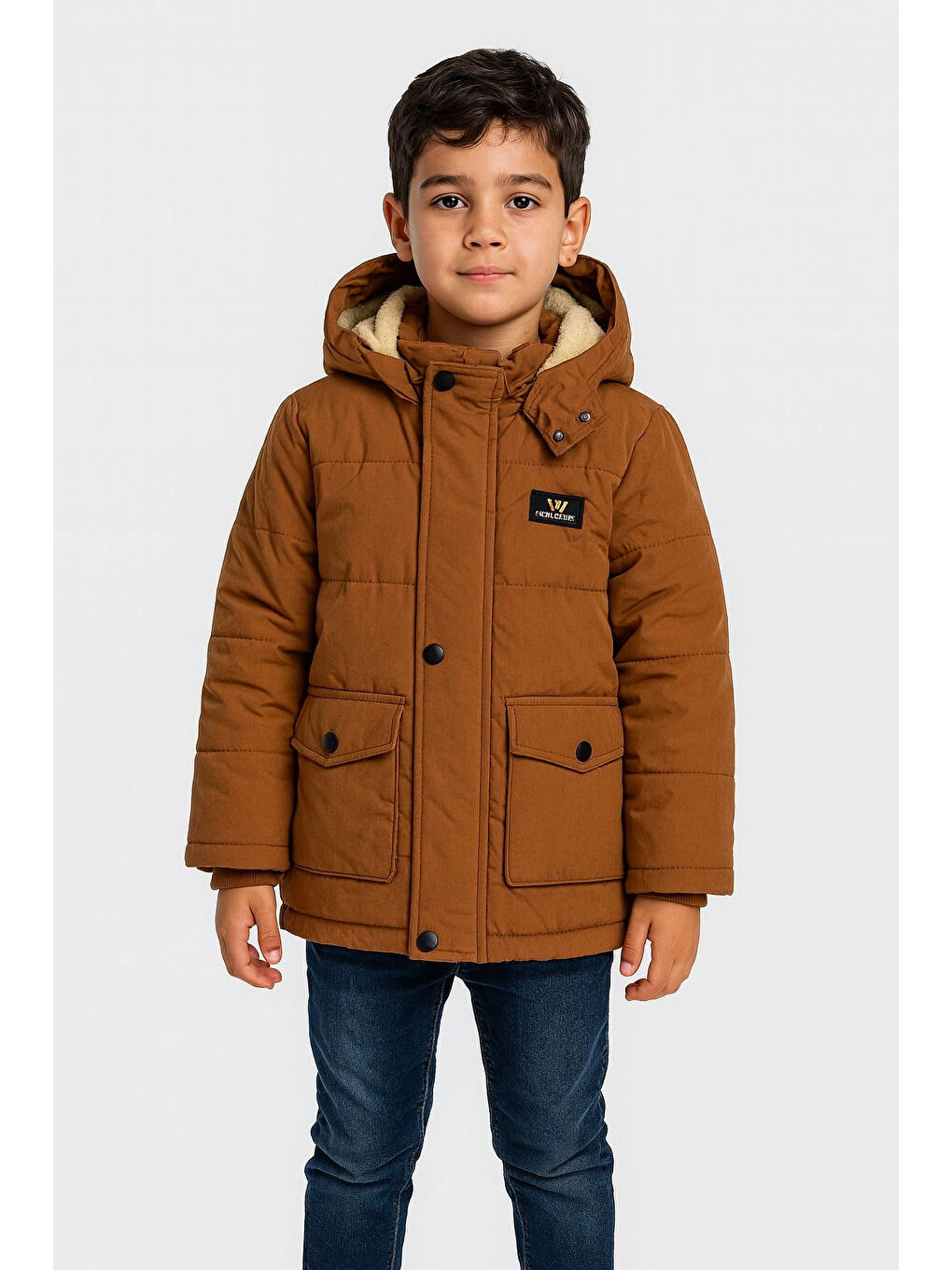 Kahverengi Kapüşonlu Kışlık Erkek Çocuk Mont 4250