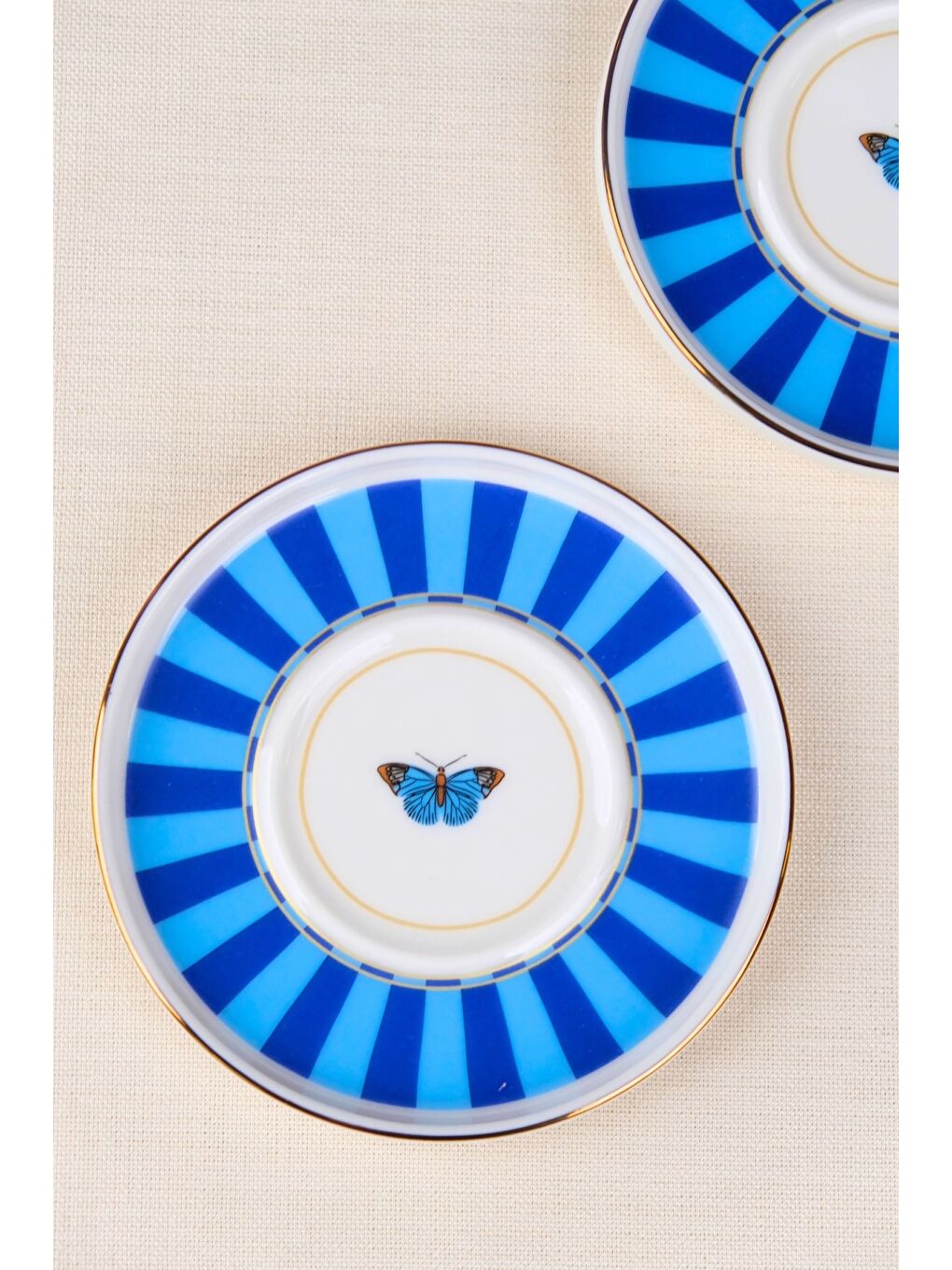 Karışık Porselen Butterfly Collection Altın Yaldızlı Çay Tabağı 11,8cm Mavi 2 li-3