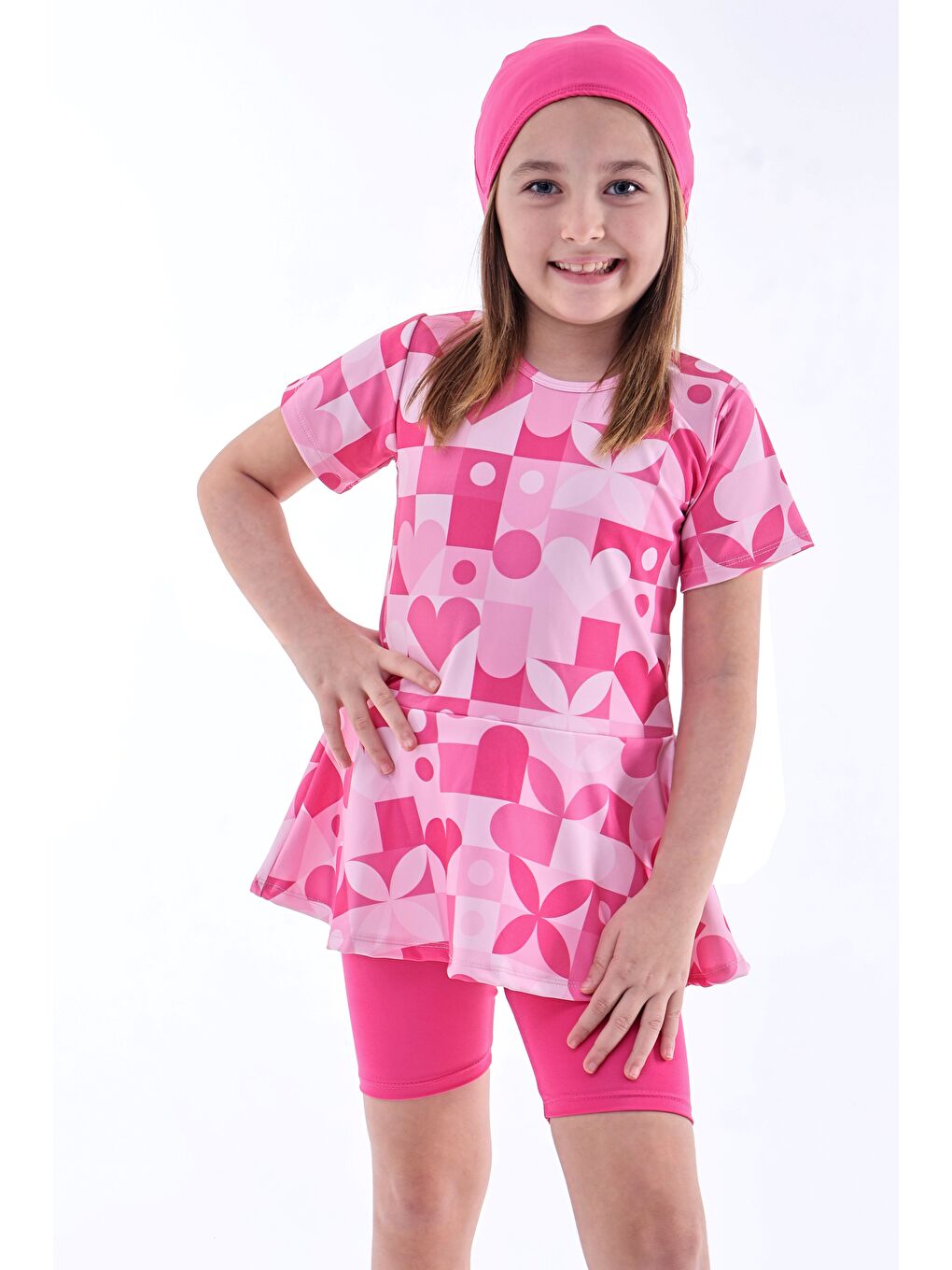 Kalp Desenli Pembe Kız Çocuk Boneli Mayo Takımı-3