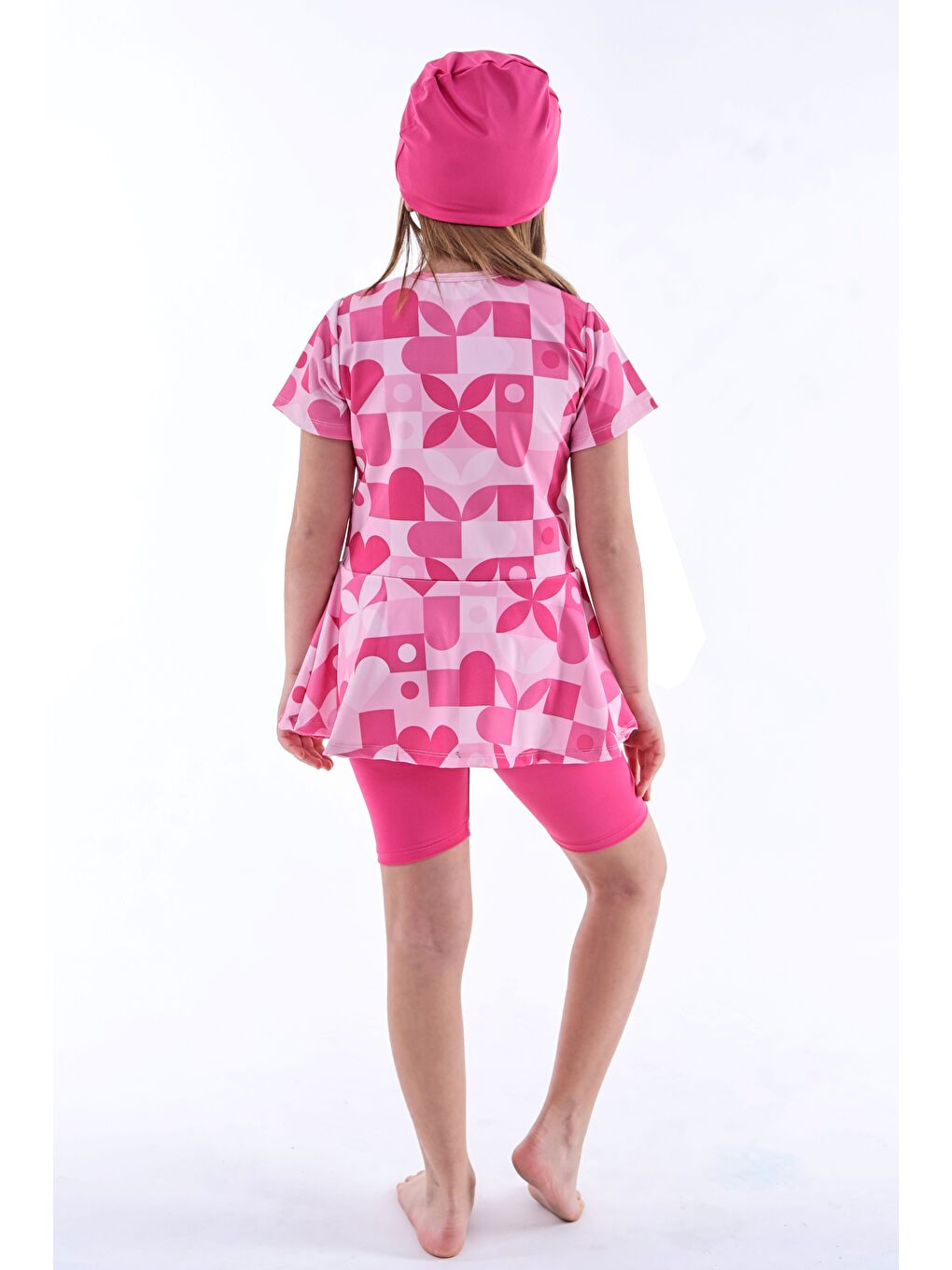 Kalp Desenli Pembe Kız Çocuk Boneli Mayo Takımı-4