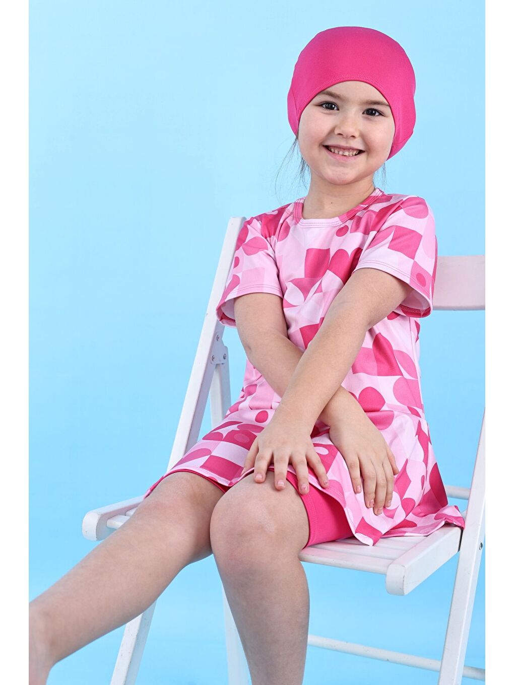 Kalp Desenli Pembe Kız Çocuk Boneli Mayo Takımı-5
