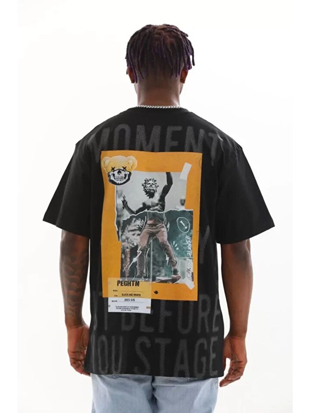 Unisex Baskılı Oversize T-Shirt - Siyah-1