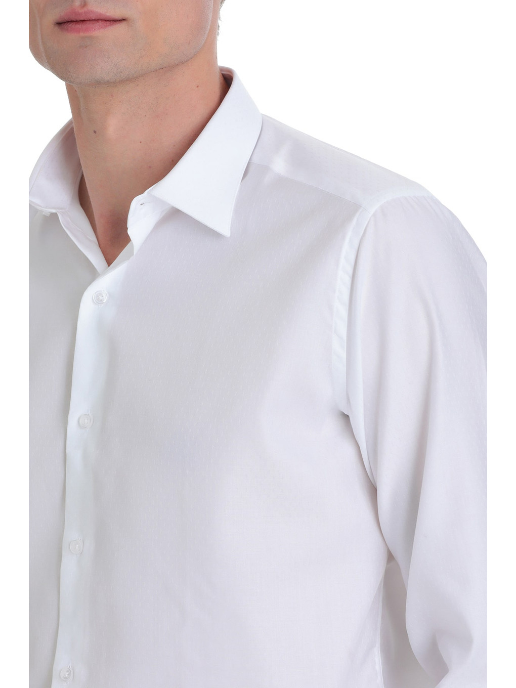 Beyaz Slim Fit 100% Pamuk Slim Yaka Pamuklu Uzun Kollu Gömlek-3