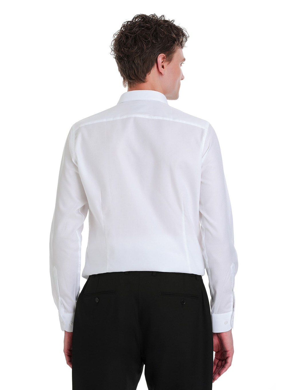 Beyaz Slim Fit 100% Pamuk Slim Yaka Pamuklu Uzun Kollu Gömlek-4