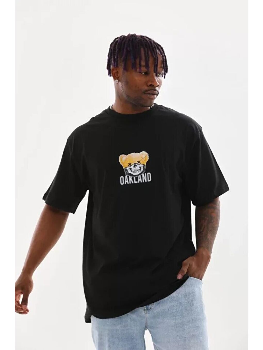 Unisex Baskılı Oversize T-Shirt - Siyah-3