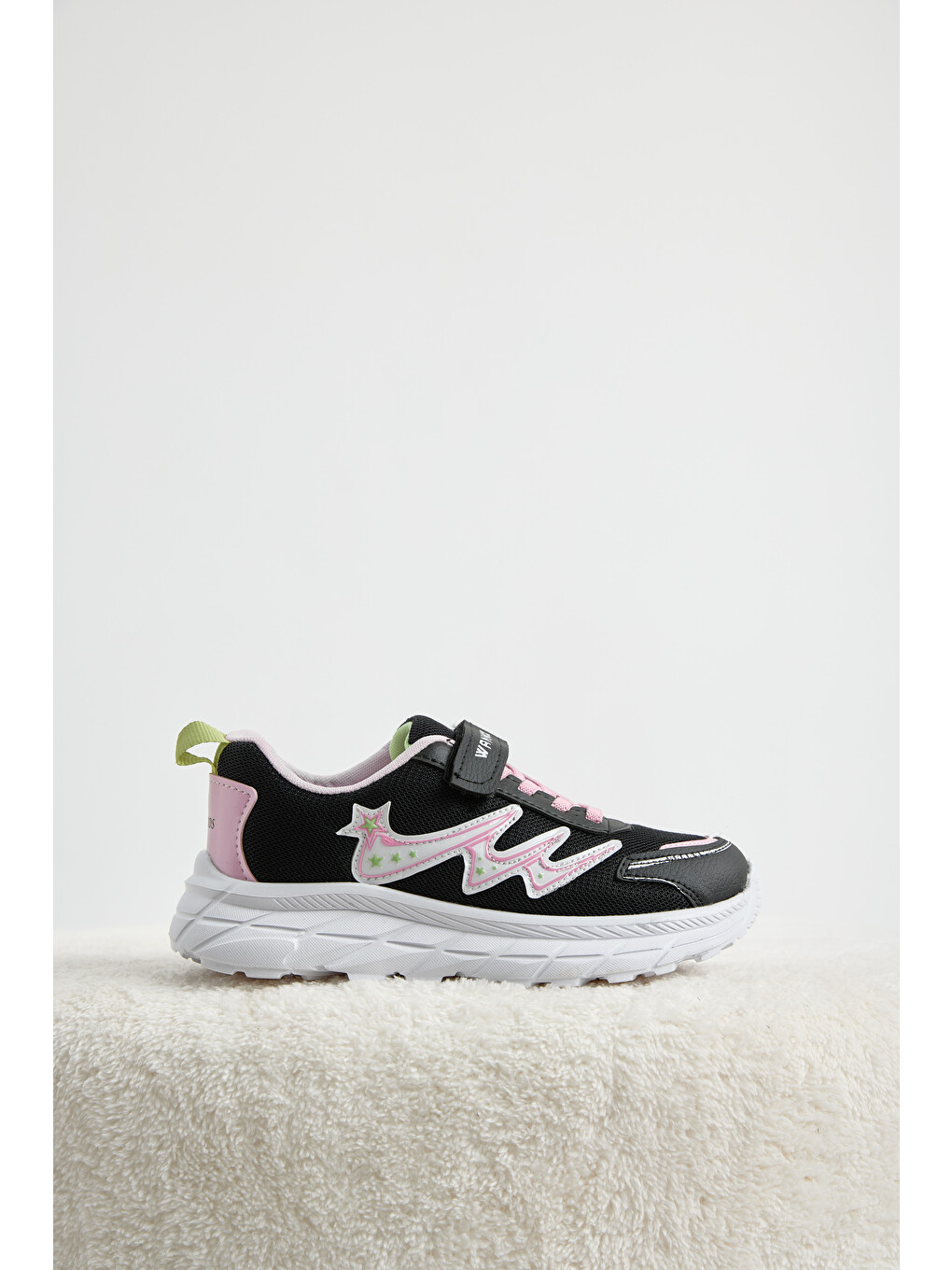Çocuk Unisex Siyah Pembe Rahat Kalıp Nefes Alabilen Cırtlı Sneaker