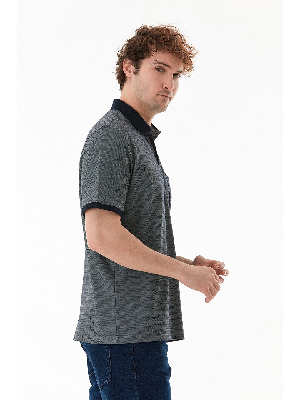 Lacivert Desenli Cepli Polo Yaka Tişört-2