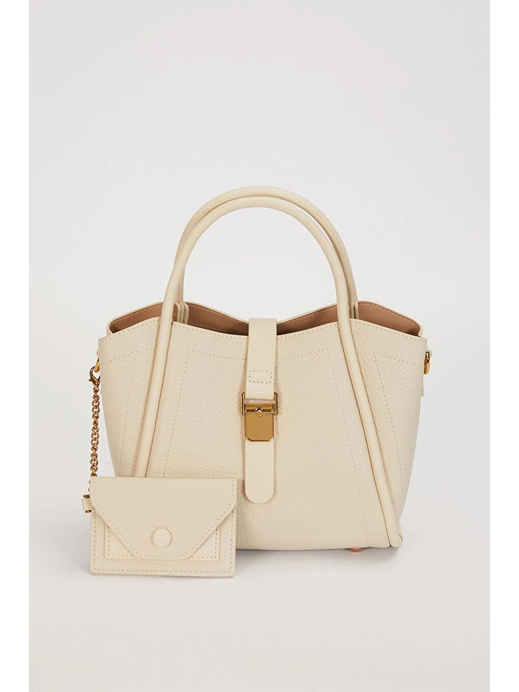 3 Gözlü Ek Askılı Charm Detay Yumuşak Küçük Boy Deri Çanta 930643 Bej