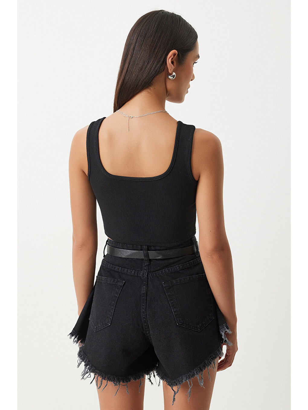 Siyah Askılı Crop 2'li Paket Örme Bluz SİYAH BEYAZ HGT0001-3