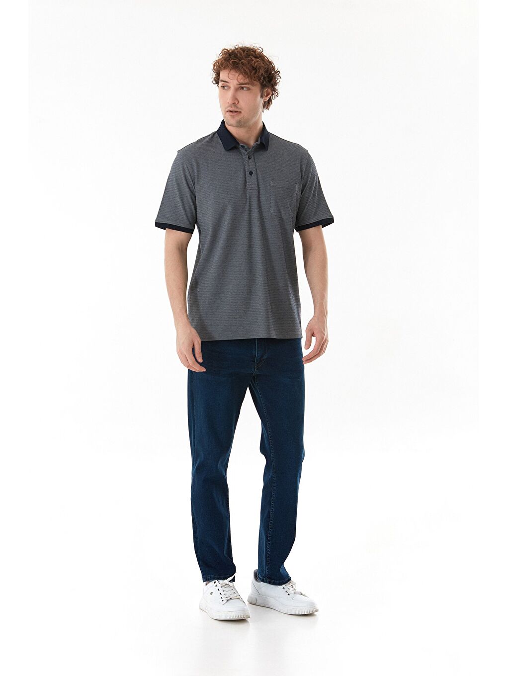 Lacivert Desenli Cepli Polo Yaka Tişört-3