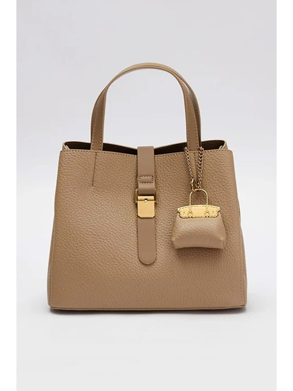 Bej 3 Gözlü Ek Askılı Charm Detay Yumuşak Deri Çanta 930647 Vizon-2