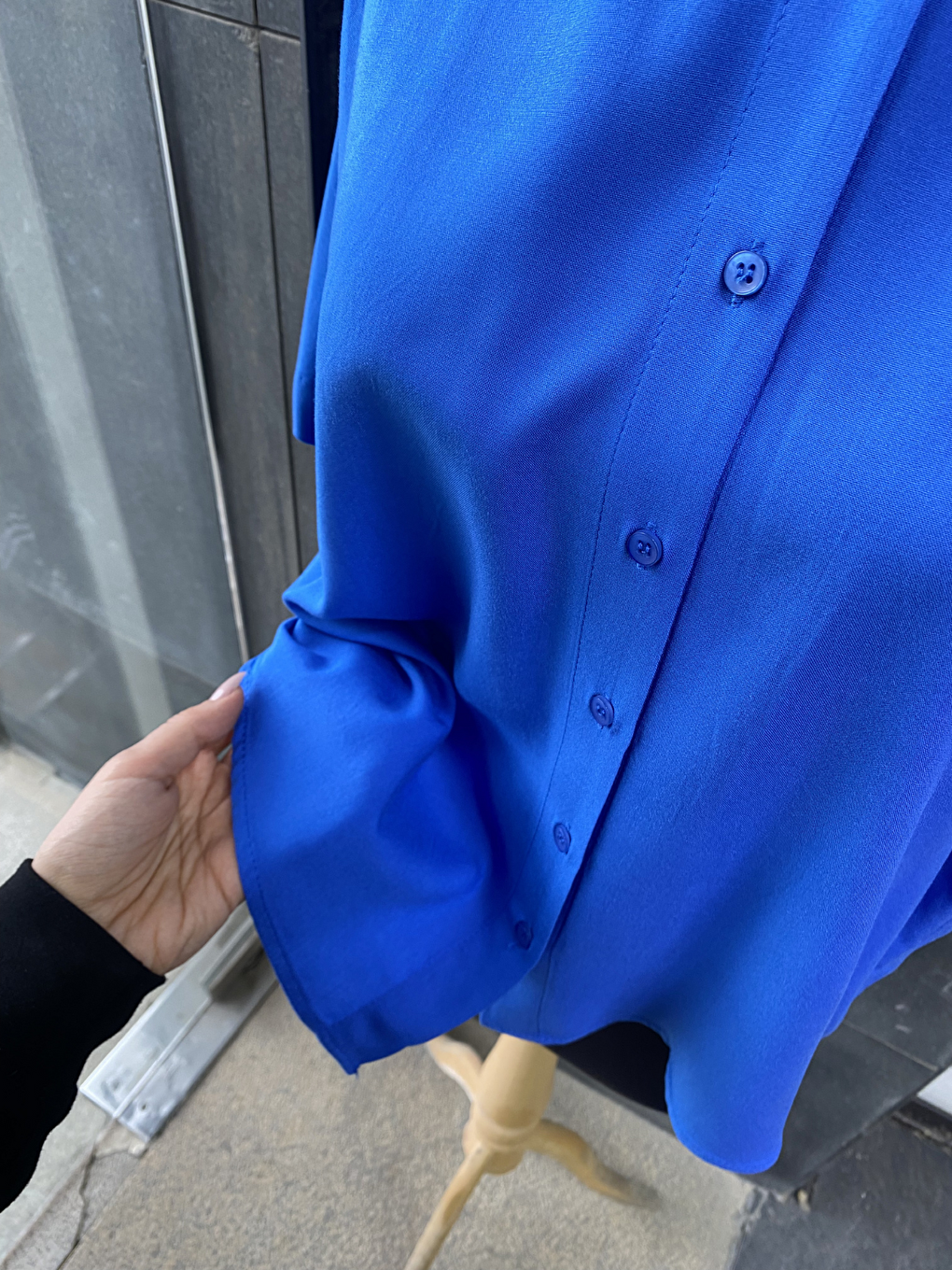 Mavi Kısa Kollu Salaş Viskon Gömlek-4