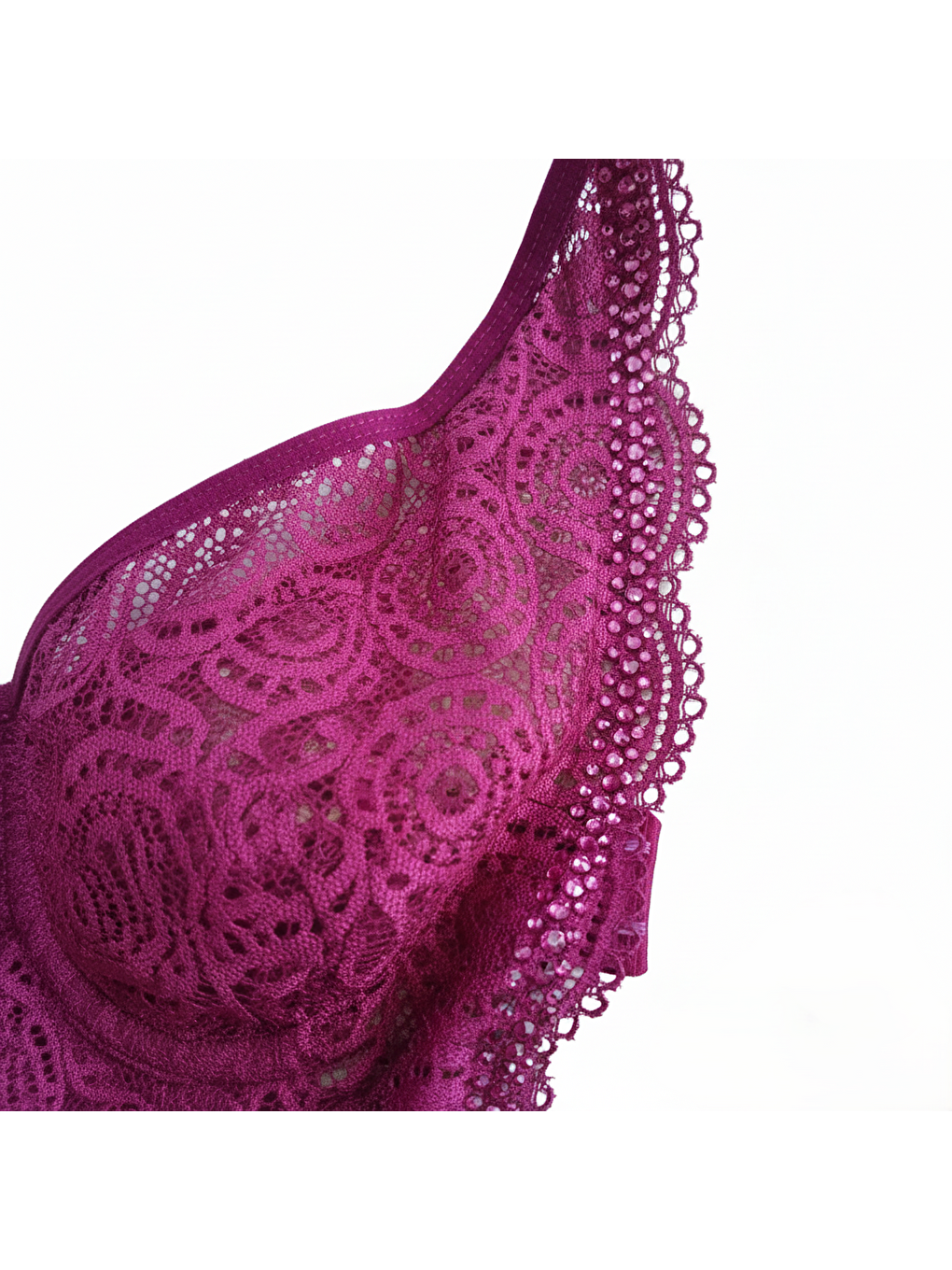 Kadın Taş Baskılı Dantelli Toparlayacı Bordo Renk Sütyen Bb2422-3