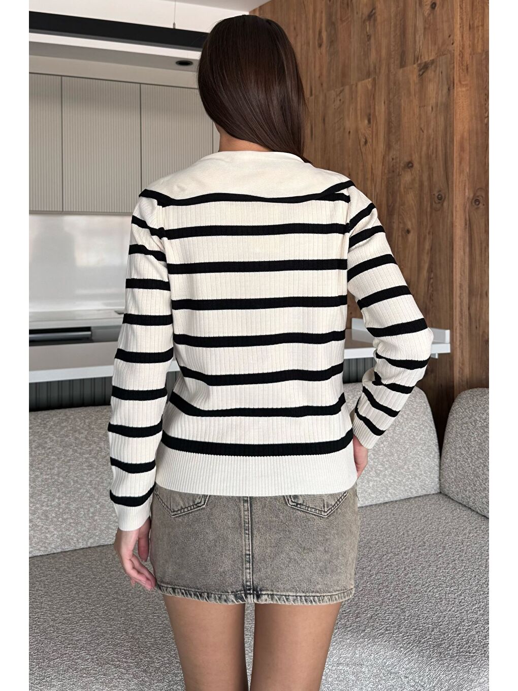 Ekru Fiyonklu Sahte Düğmeli Triko Bluz (s,m,l Uyumludur)-3