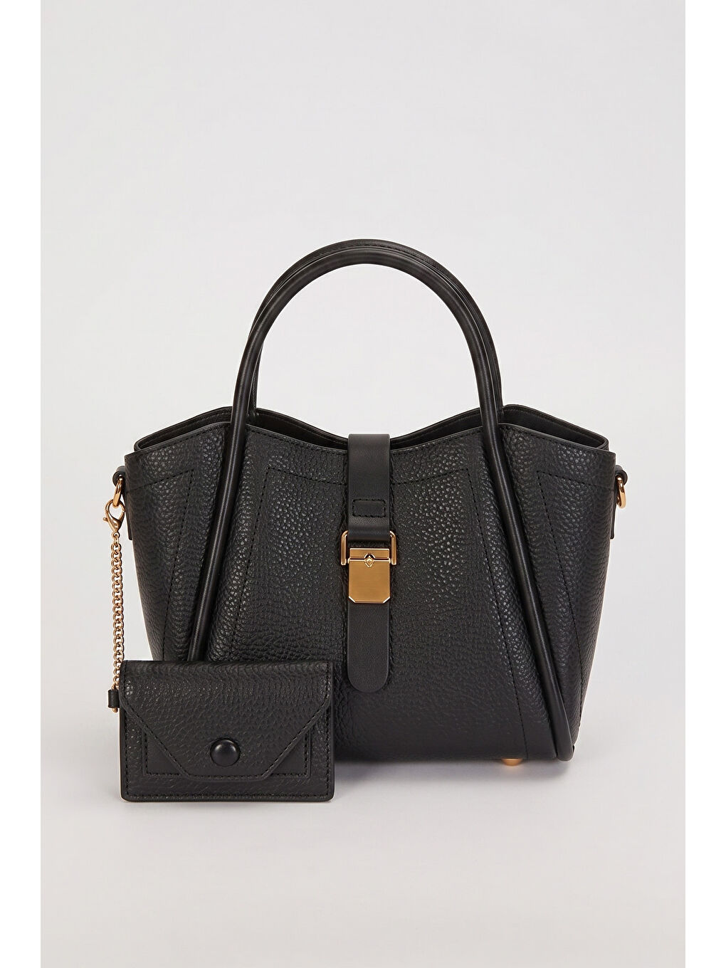 3 Gözlü Ek Askılı Charm Detay Yumuşak Küçük Boy Deri Çanta 930643 Siyah