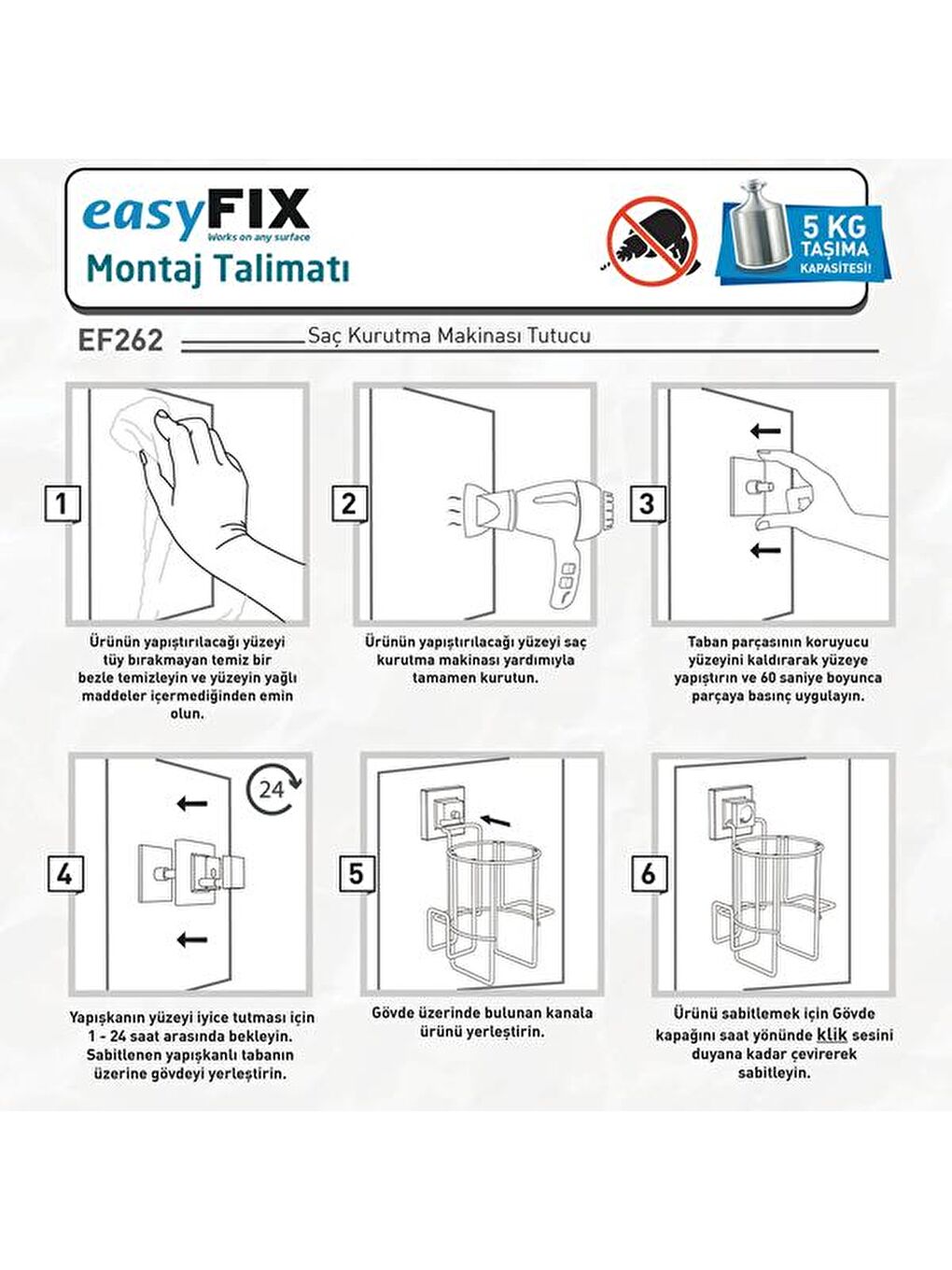 Siyah Easy Fix Fön Tutucu-3