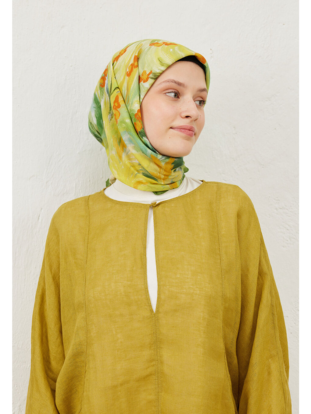 Summer Sunset Desen Pamuk Vual Eşarp Sarı