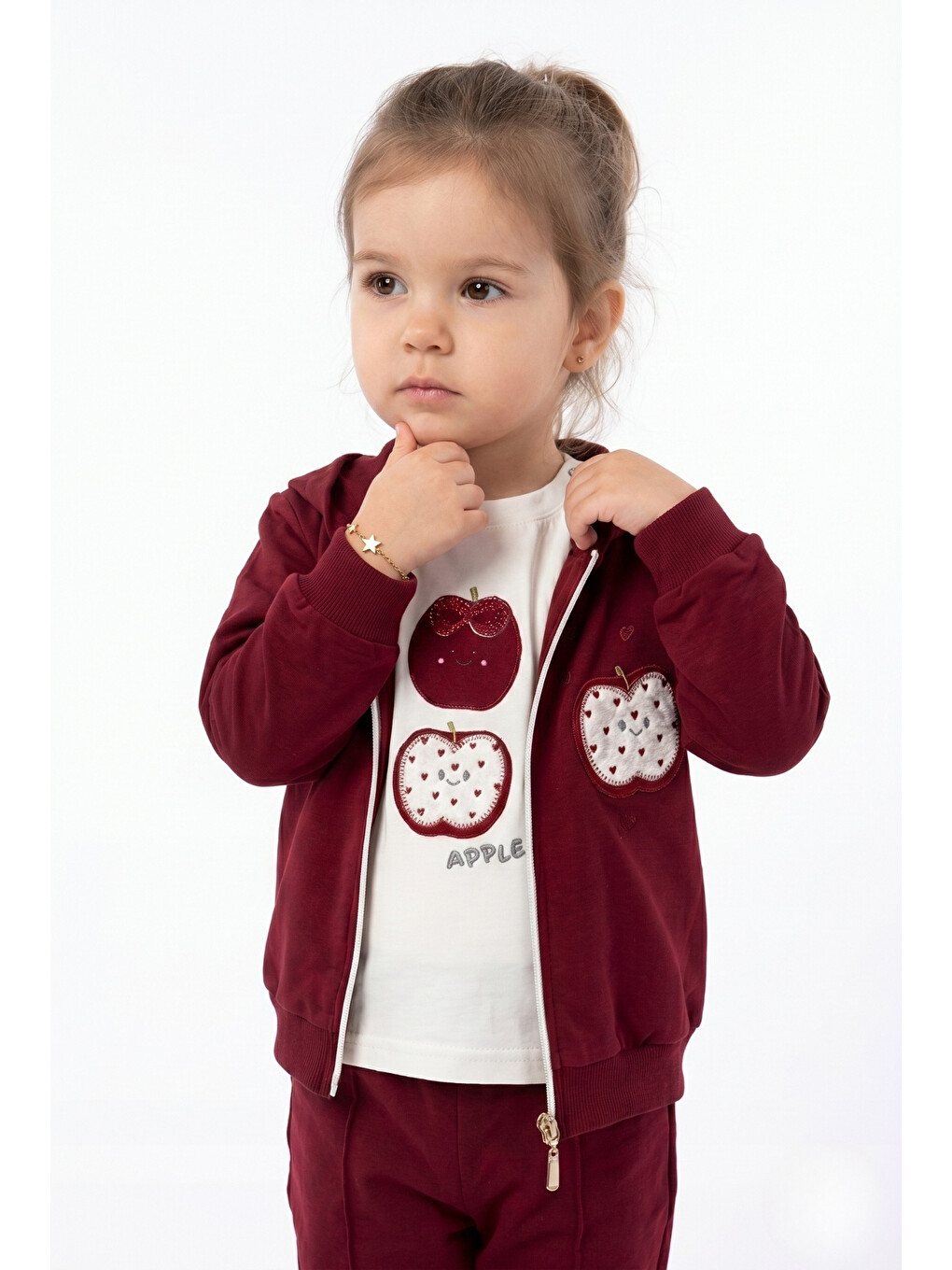 Bordo Kız Çocuk 3'lü Eşofman Takımı-4
