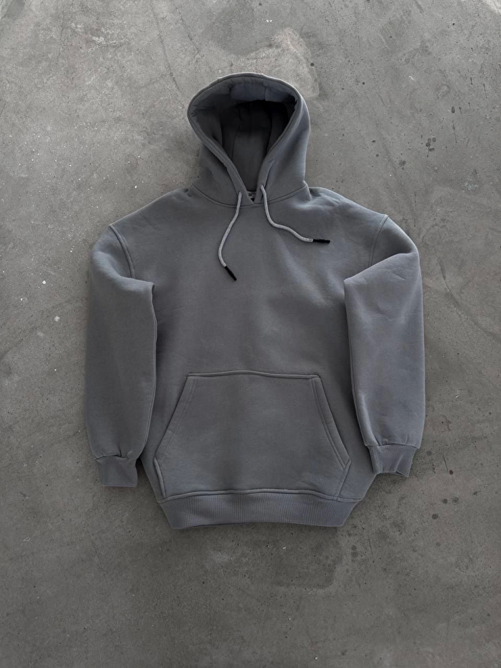 Kapüşonlu Üç İplik Penye Basic Sweatshirt - Boyalı Gri-1