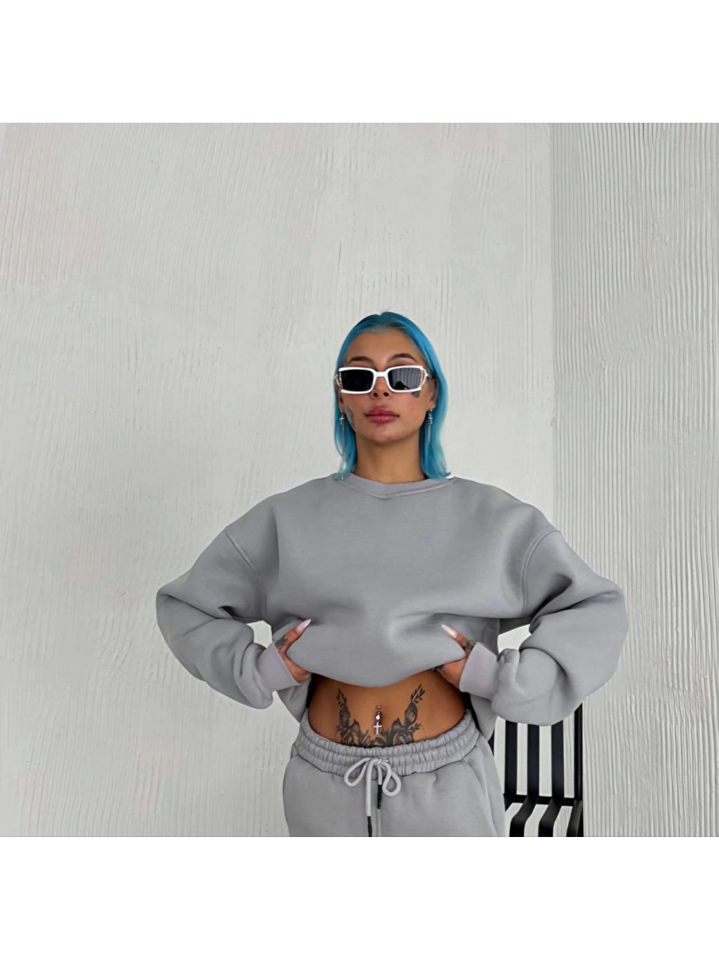 Kışlık Bisiklet Yaka Üç İplik Basic Sweatshirt - Gri