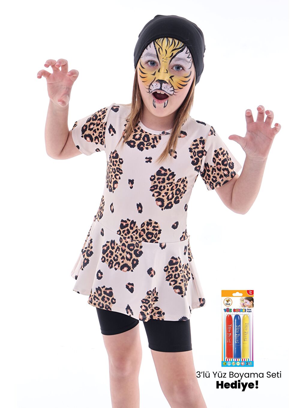 Kalp Desenli Siyah Kız Çocuk Boneli Mayo Takımı