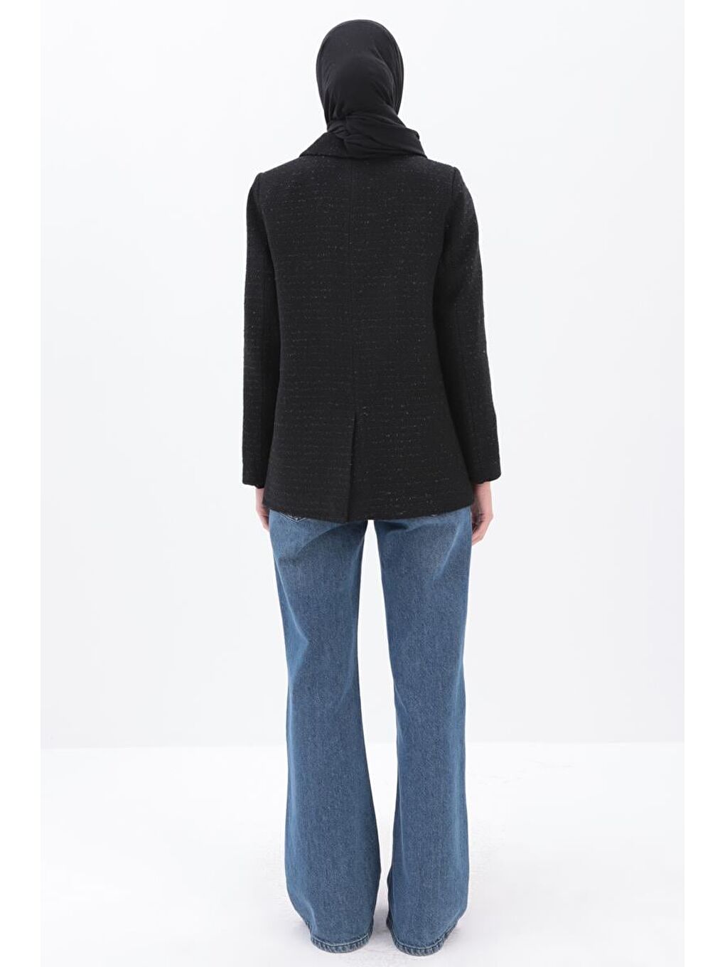 Siyah-Simli Tüvit Kumaş Blazer Ceket-3