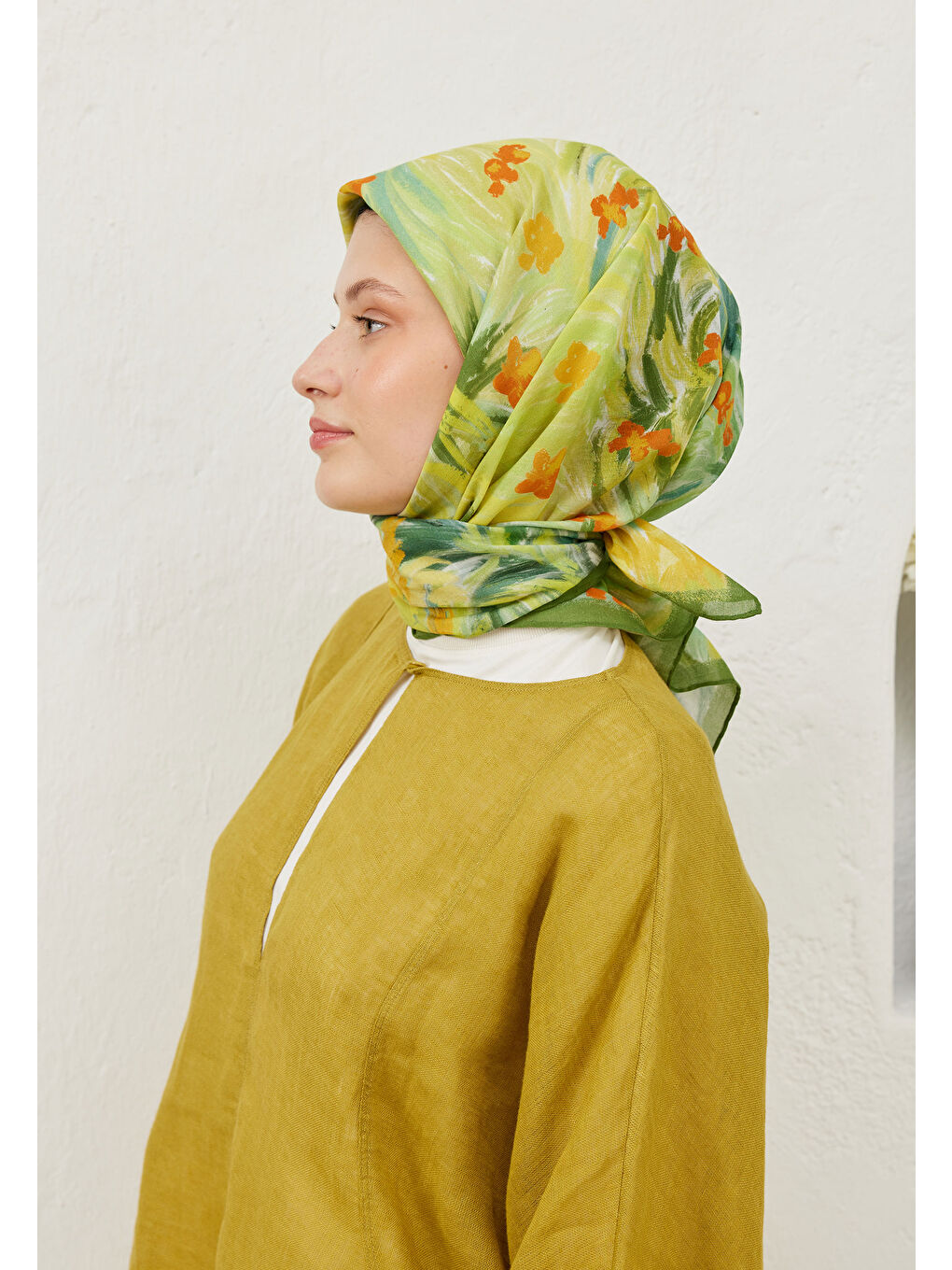 Summer Sunset Desen Pamuk Vual Eşarp Sarı-1