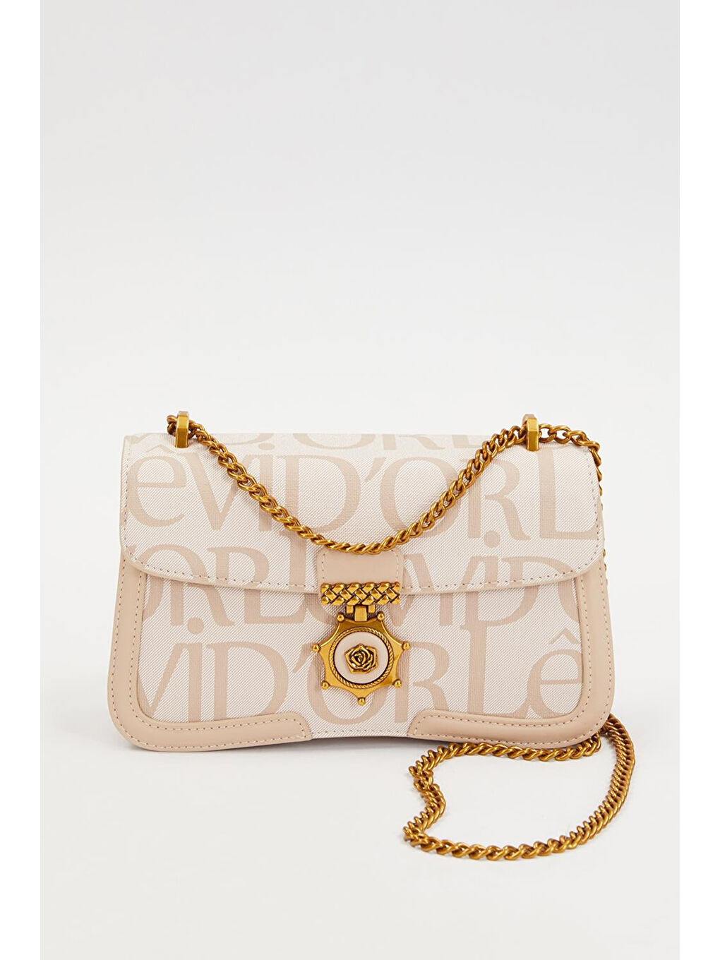 Çift Askılı Zincir Detay Sert Deri Çanta 930282 Bej