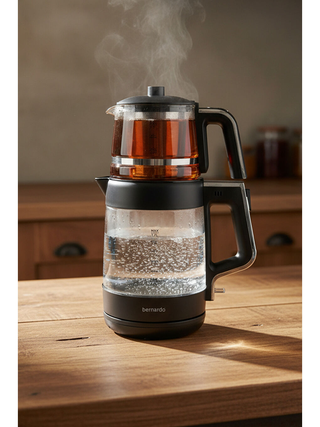 Napoli Cam Demlikli Çay Makinesi Siyah